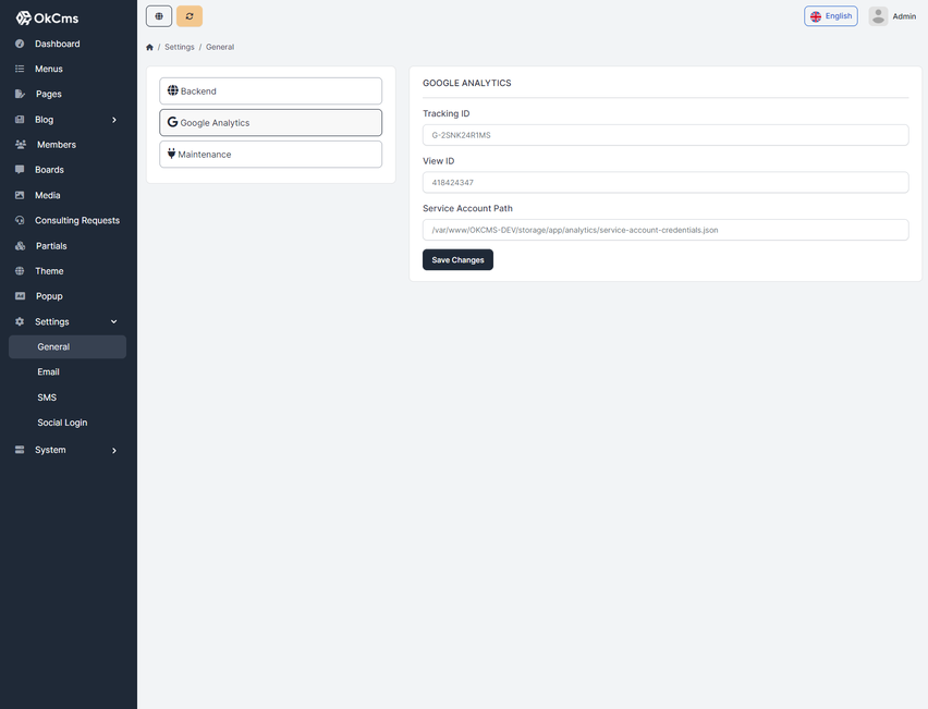 Google Analytics settings